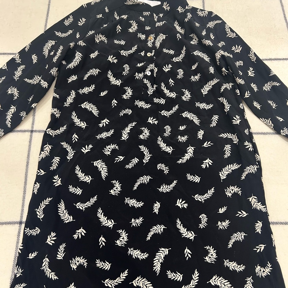 Amour Vert Black Dress with Cream Leaf Pattern